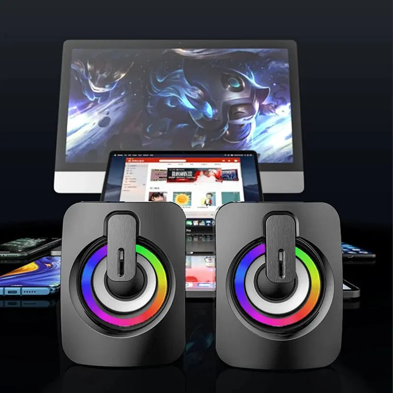 HIFI Stereo Usb wired Speaker PC Speakers USB Wired Caixa De Som with RGB Lights Volume Control 3.5mm AUX-in Desk Audio System
