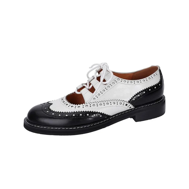 Oxford Shoes Women Split leather Shoes for Women Spring/Autumn Women Loafers Summer Brogues Vintage Lace-up Shoes Women Pumps