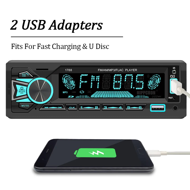 Car MP3 Player with BT Wireless FM Radio Dual USB Fast Charger TF/AUX Support And SWC Multimedia Stereo For All Vehicles