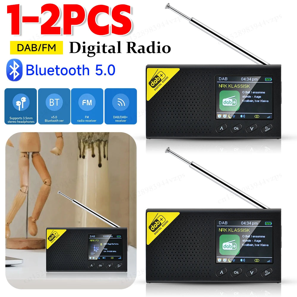 2.4 inch Digital Radio Bluetooth 5.0 Portable Stereo Receiver DAB FM Broadcast Player Wireless Audio Device for Home and Office