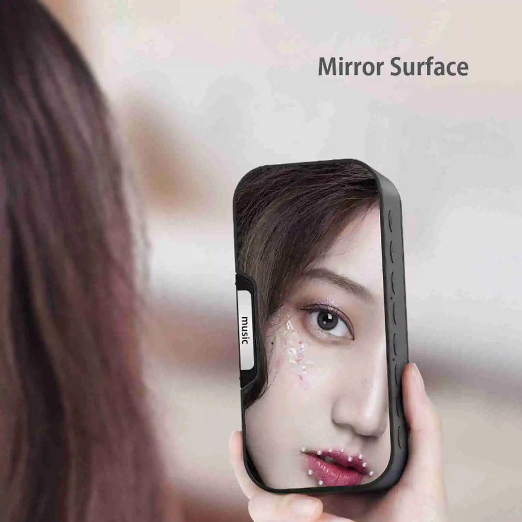 Digital Mirror Surface Alarm Clock with BT Speaker FM Radio Dual Alarms Electronic Desktop Clock Rechargeable Portable Player