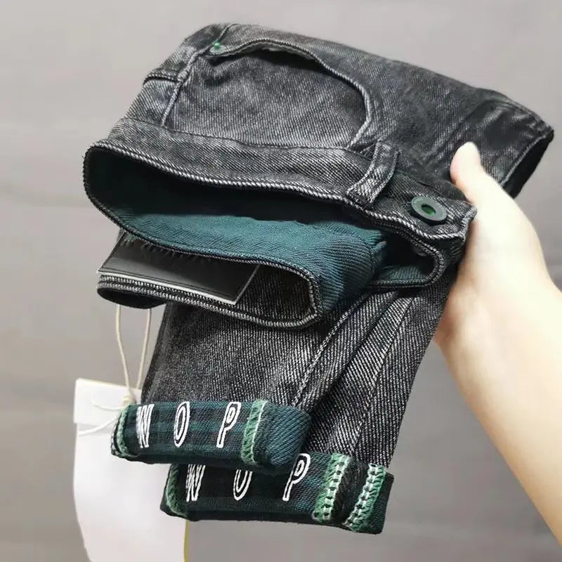 Men's Straight Leg Jeans Small Footwear Wear Resistant Casual Trousers Cotton Elastic Denim mid Waist Zipper Fashionable Yout...