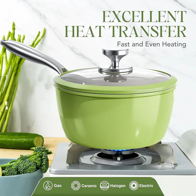 PGY Ceramic Nonstick Saucepan with Lid 16/18/20cm Milk Pot Kitchen Stewing Sauce Pan Noodle Cooking Pot Compatible All Cooktops