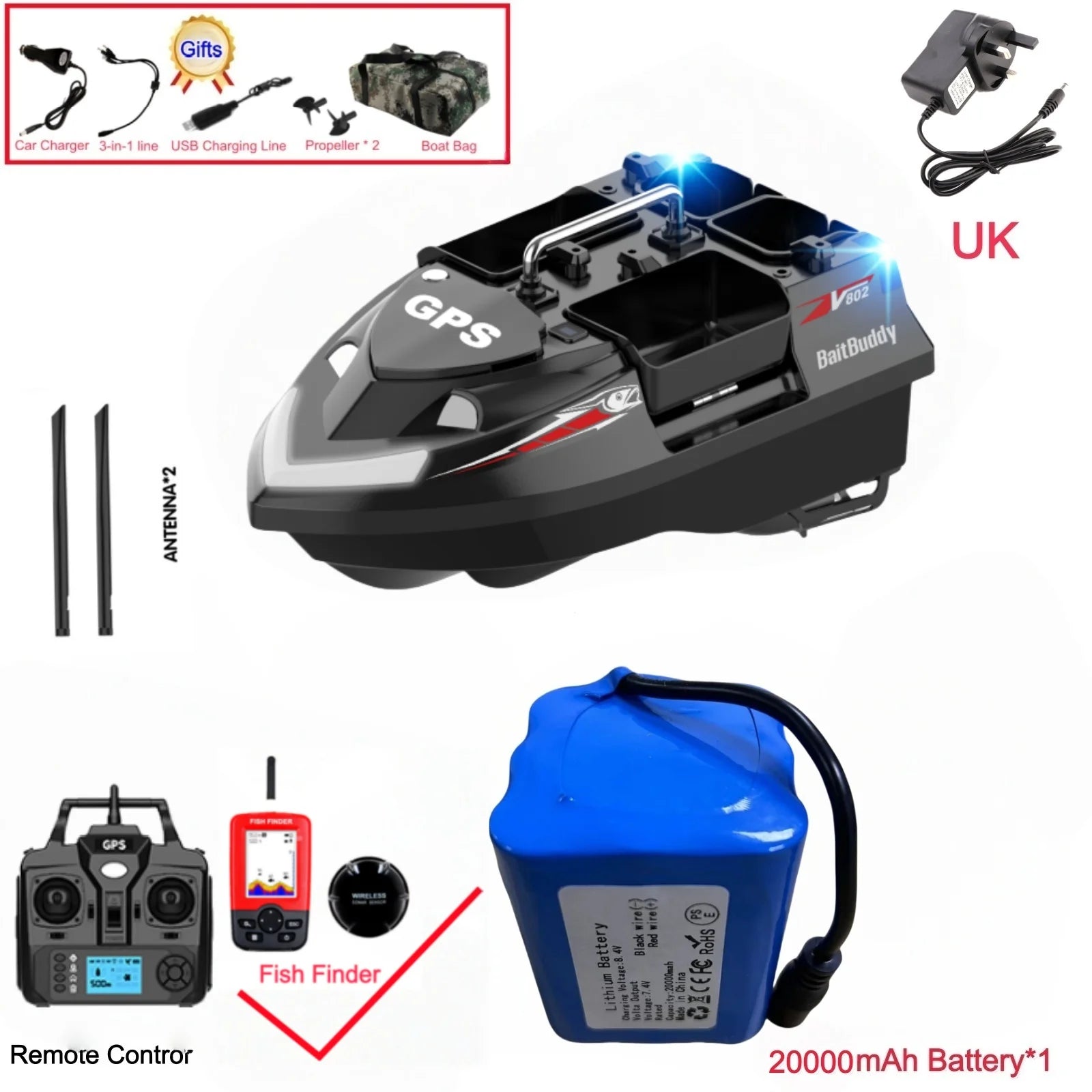 GPS Positioning 160 Positioning Points Fishing Boat Rc Bait Boat 4 Hoppers Waterproof 3KG Load 500M 15KM/H GPS One Click Return