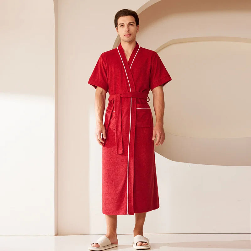 Summer Nightgown Pure Cotton Long Couple Pajamas 2024 New Short Sleeve Bathrobe Home Clothing Bath Robe Men