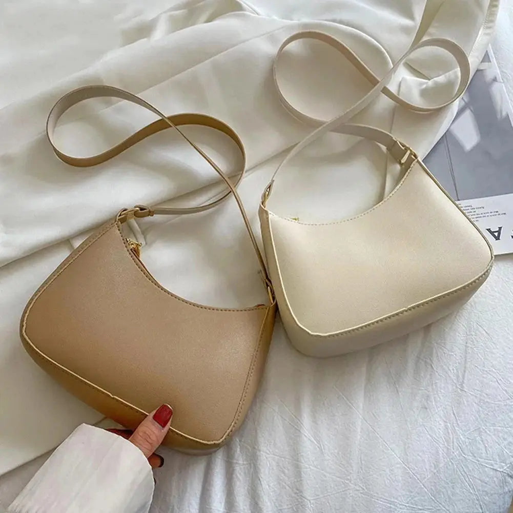 Women's Fashion Handbags Retro Solid Color PU Leather Shoulder Underarm Bag Casual Women Hobos Handbags sac à main femme