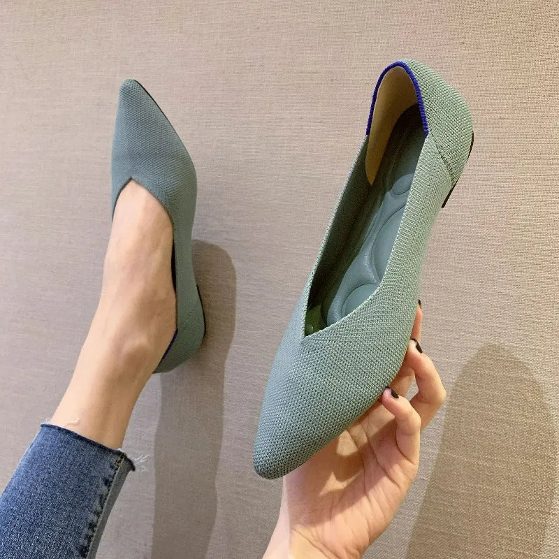 Women's Shoes Breathable Flat Shoes Fashion Soft Sole Knitted Shoes Elastic Comfortable Loafers Pointed Toe Slip on Casual Shoe