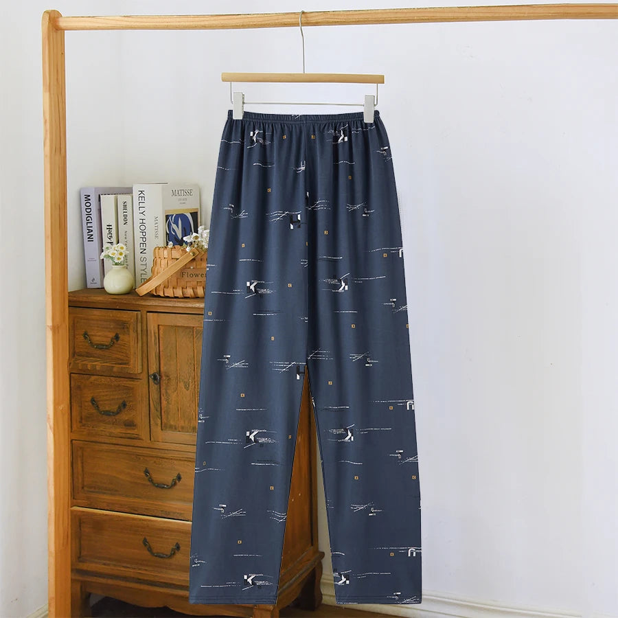 Good-Looking Men's Pajama Pants for Spring, Autumn, and Summer, Thin Long Pants, Plus Size, Loose Plaid Home Pants for Middle-Aged Dads