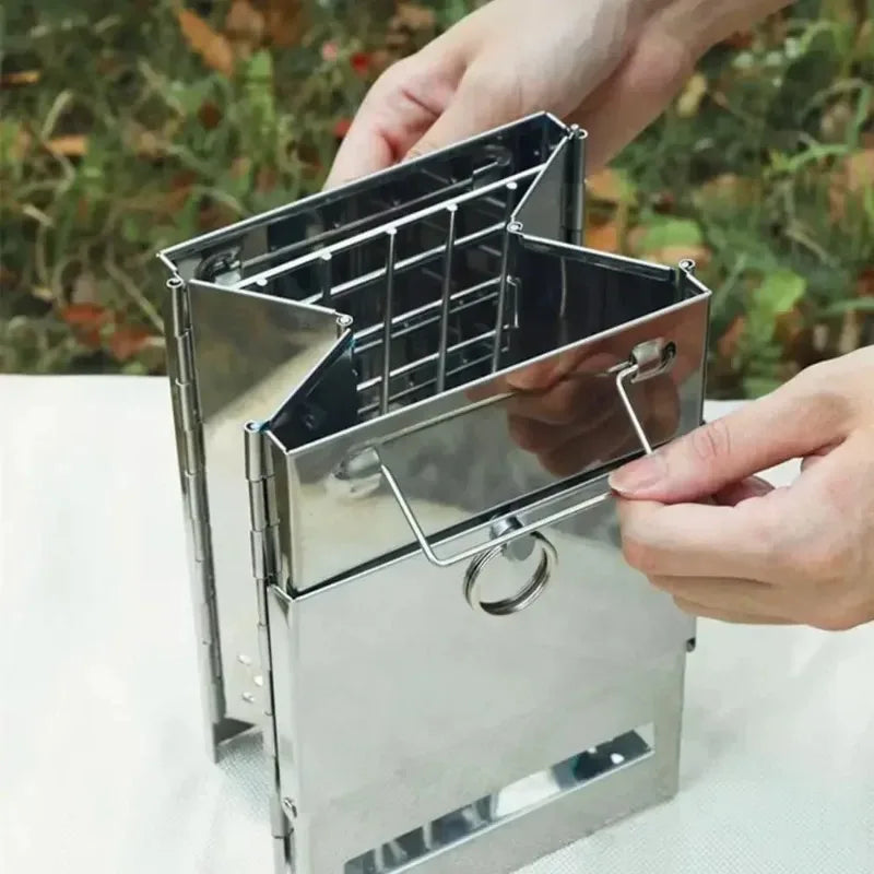 Outdoor Camping Stove Stainless Steel Wood Stove Ultralight Folding Pocket Stove Camp Fishing Hiking Stove Picnic Cooking Oven