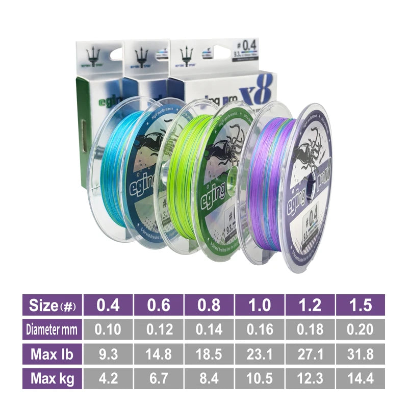 New 150m X8 Strands Braided PE Japan Smooth Multifilament Fishing Line PE Line Seawater Fishing Squid Octopus and Cuttlefish