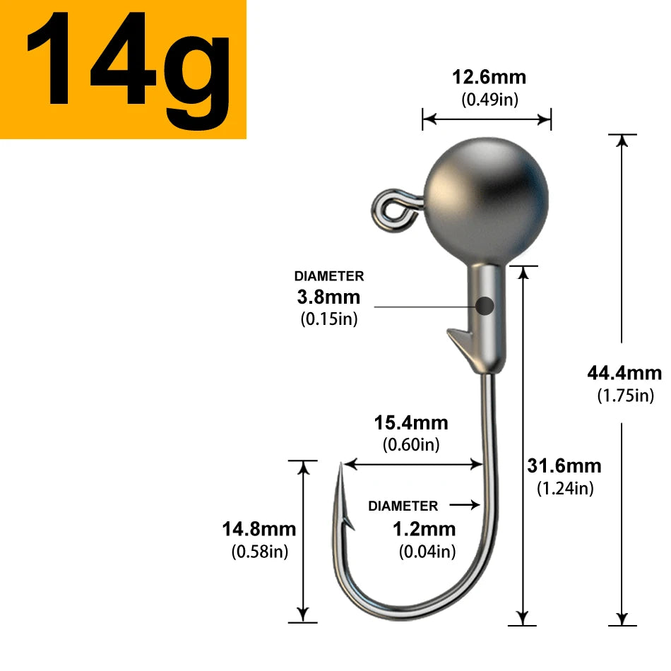 MrLurion 30pcs 1g 2g 3g 5g 10g 14g 18g 22g 25g 28g Fishing jigging head hook ,round head rigs fishhook for soft worm crank lures