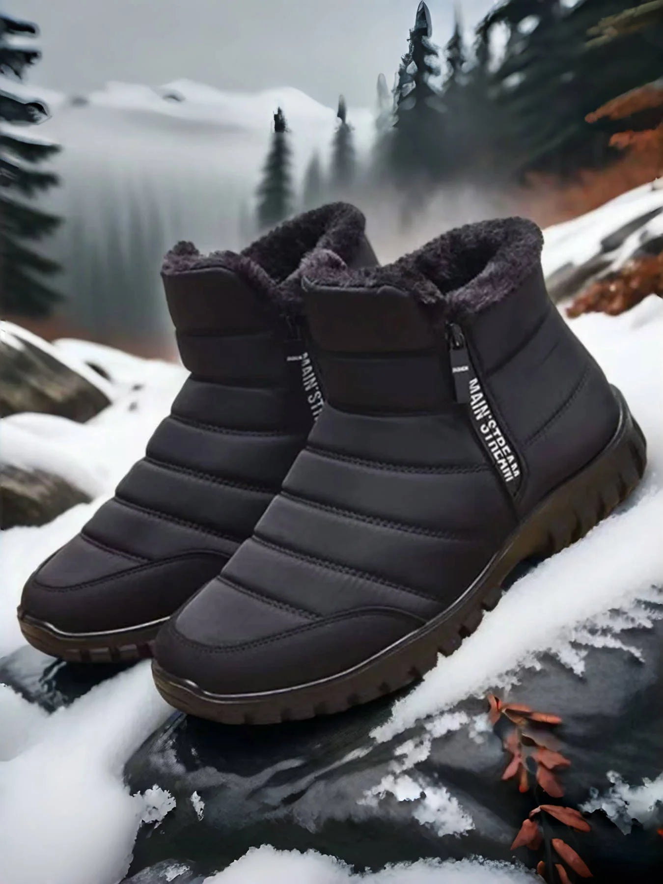Men's shoes: Men's casual shoes with fleece, warm, waterproof and wear-resistant snow boots