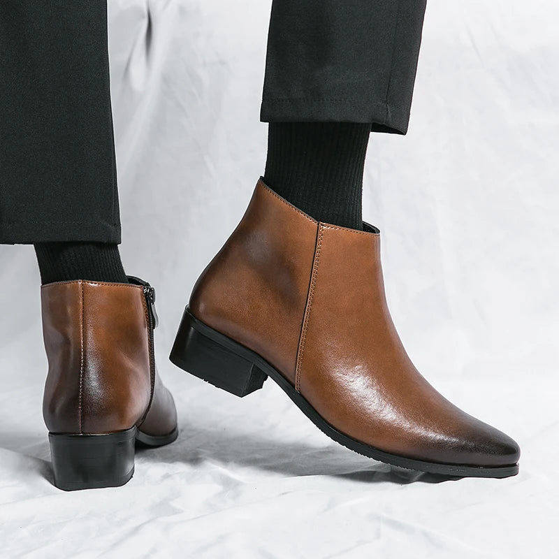 Men's Shoes Chelsea Boots Causal Business Retro Ankle Boots Man Walking Shoes Pu Leather Shoes Waterproof Classic Loafers Men