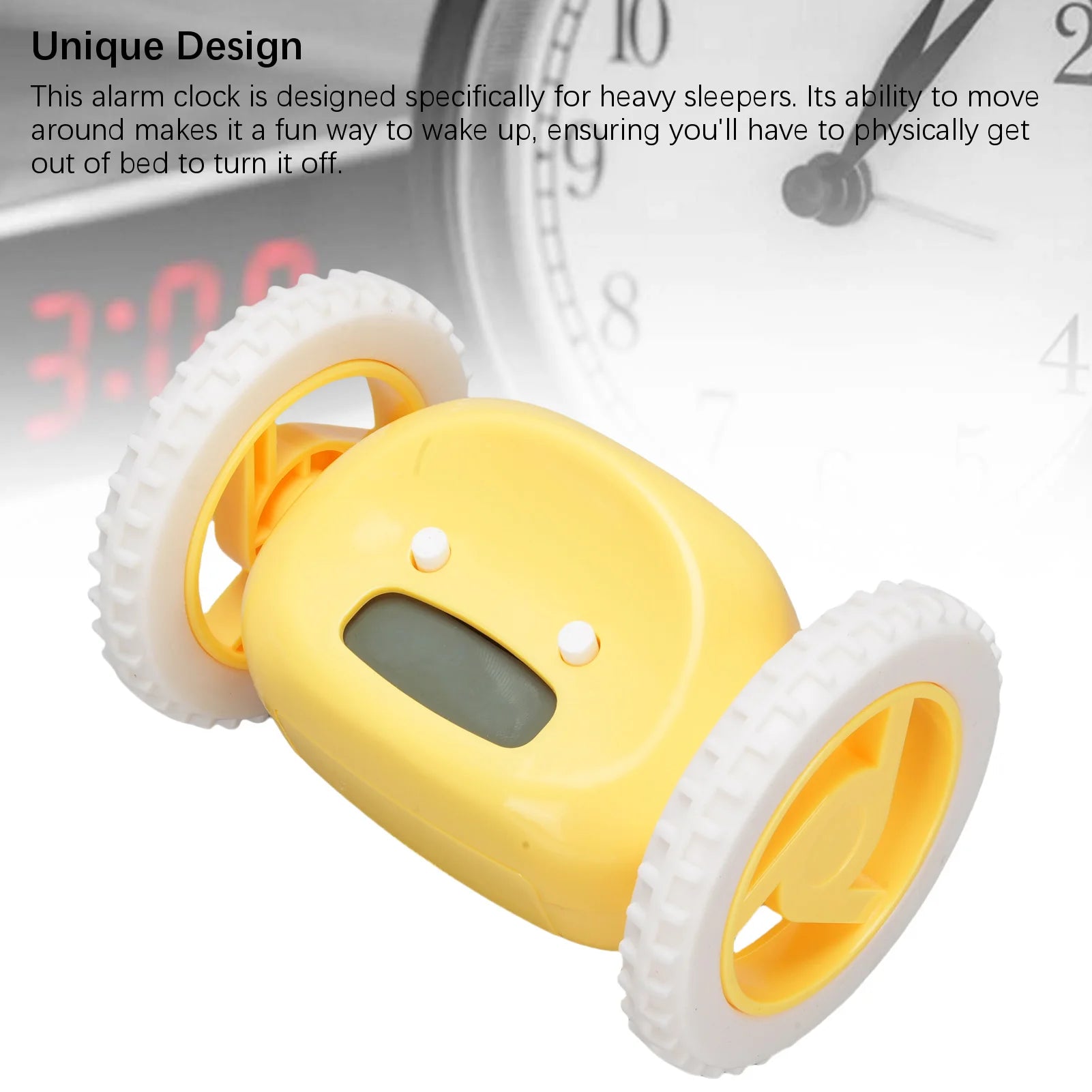 Alarm Clock with Wheels Extra Loud Alarm Clock with Wheels Easy to Set Cute Vibrating Digital Alarm Clock for Heavy Sleepers