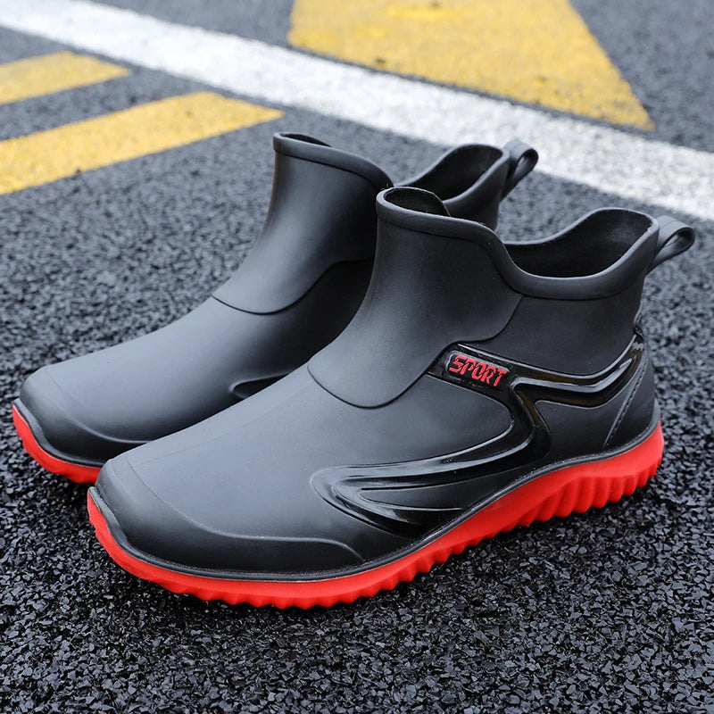 Men's Short Rain Boots Anti-slip Work Rubber Shoes Soft Bottom Fishing Boots Waterproof Hunting Water Shoes Fashionable Round...