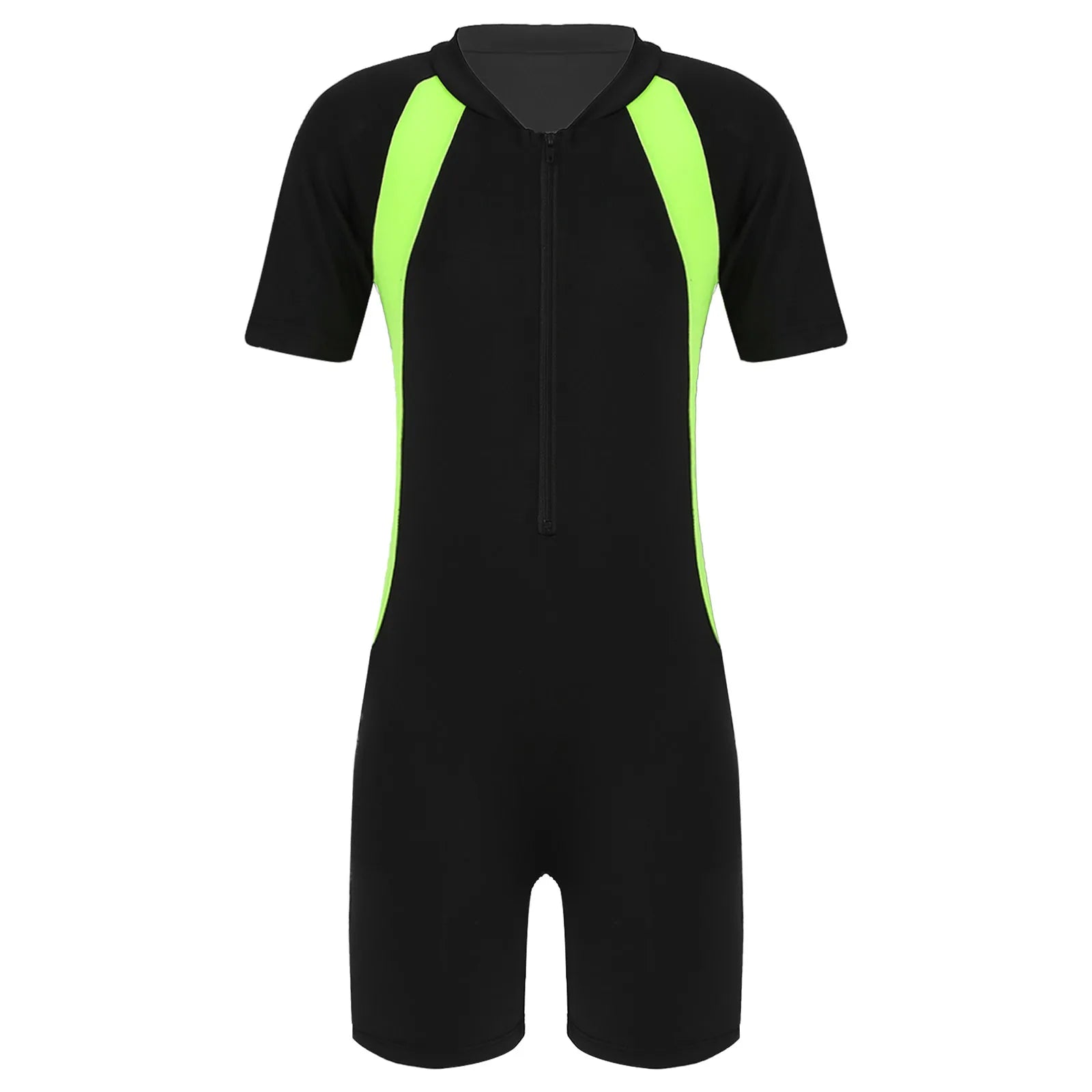 Kids Girls Boys Rash Guard One-piece Swimsuit Short Sleeves Zippered Shorty Wetsuit Swimwear Pool Beach Surfing Bathing Suit