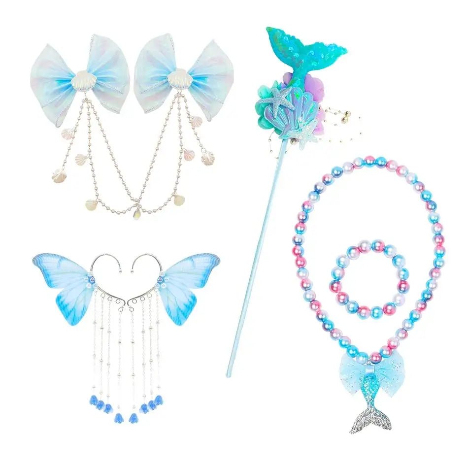 Girls Mermaid Swimsuits Summer Holiday Beach Wear Children 3 Pcs Fishtail Print Swimwear Kids Princess Quick Drying Sets 2-8 Yrs