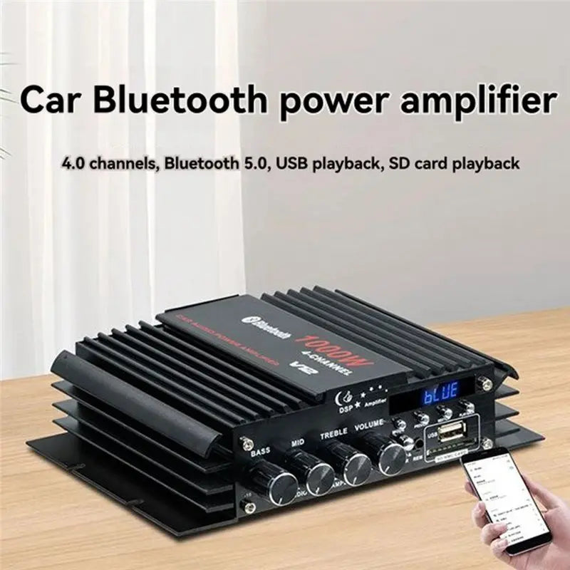 CABE-Hifi Stereo Sound Amp USB Bluetooth 5.0 Amplifier 4 Channel 12V For Car Home Computer Lossless Music
