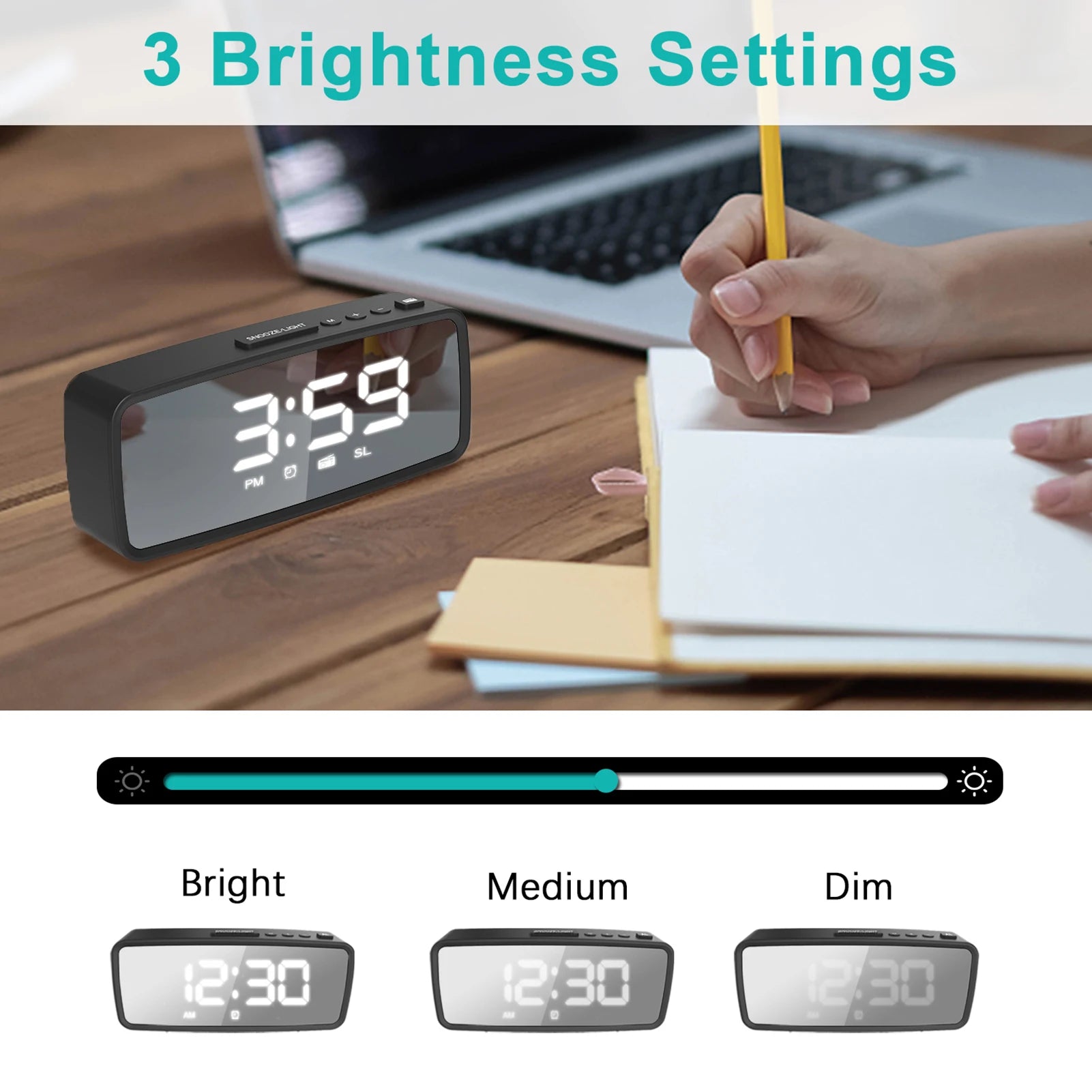 【New】5.1'' Digital Alarm Clock Radio, Mirror Alarm Clock, 3 Levels Dimmer FM Radio with Sleep Timer for Bedroom Bedside Desk