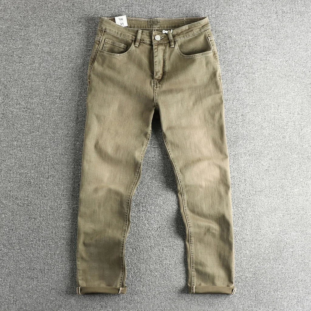 2025 Spring And Summer New American Retro High-elasticity Slub Cotton Men's Washed Straight Jeans Fashion Loose Casual Pants