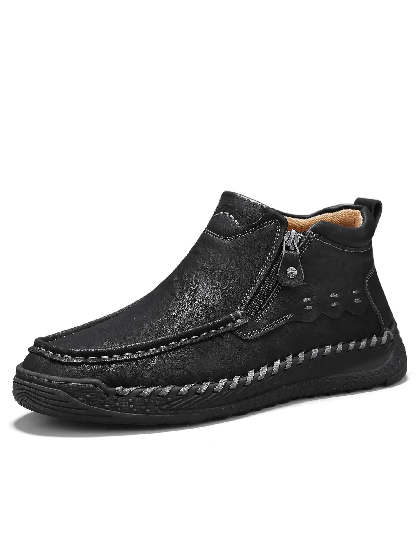 Men's New Fashionable High-Top Boots, Simple and Trendy Side-Zip Casual Sneakers, Autumn and Winter Outdoor Hiking Flat Shoes, Comfortable, Breathable, Wear-Resistant, Non-Slip, Large Size Men's Shoes