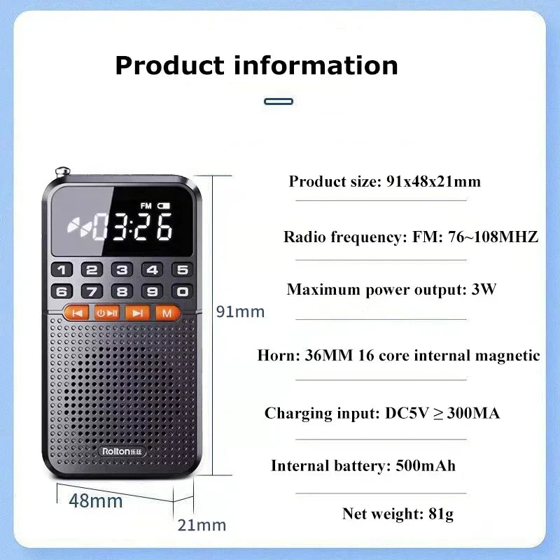 Mini Radio Portable Pocket AM FM Walkman Radios Bluetooth 5.0 Speaker TF Card Music Player with LED Flashlight For Home Soundbox