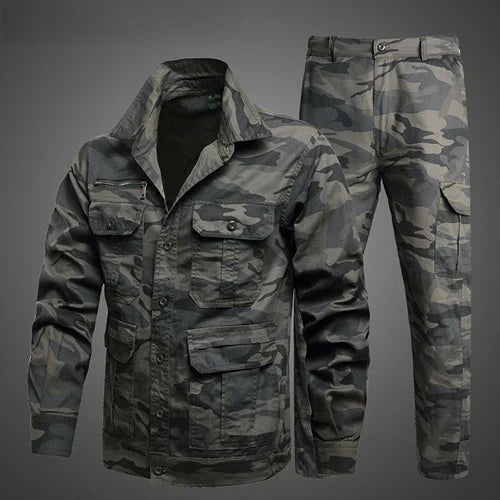 Summer Tactical Set Men Cotton Wear-resistant Camouflage Outdoor Workwear Suit Breathable Multiple Pockets Training Uniform Thin