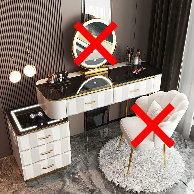 Makeup Vanity Desk with Wireless Charging Station and Bluetooth Speaker, Dressing Table with Tempered Glass Desktop,Vanity Set