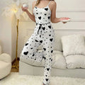 Spring Summer Pajamas Set for Women Sleepwear Heart Print Sleeveless Cami Vest with Long Trouser Set Pyjamas Loungewear