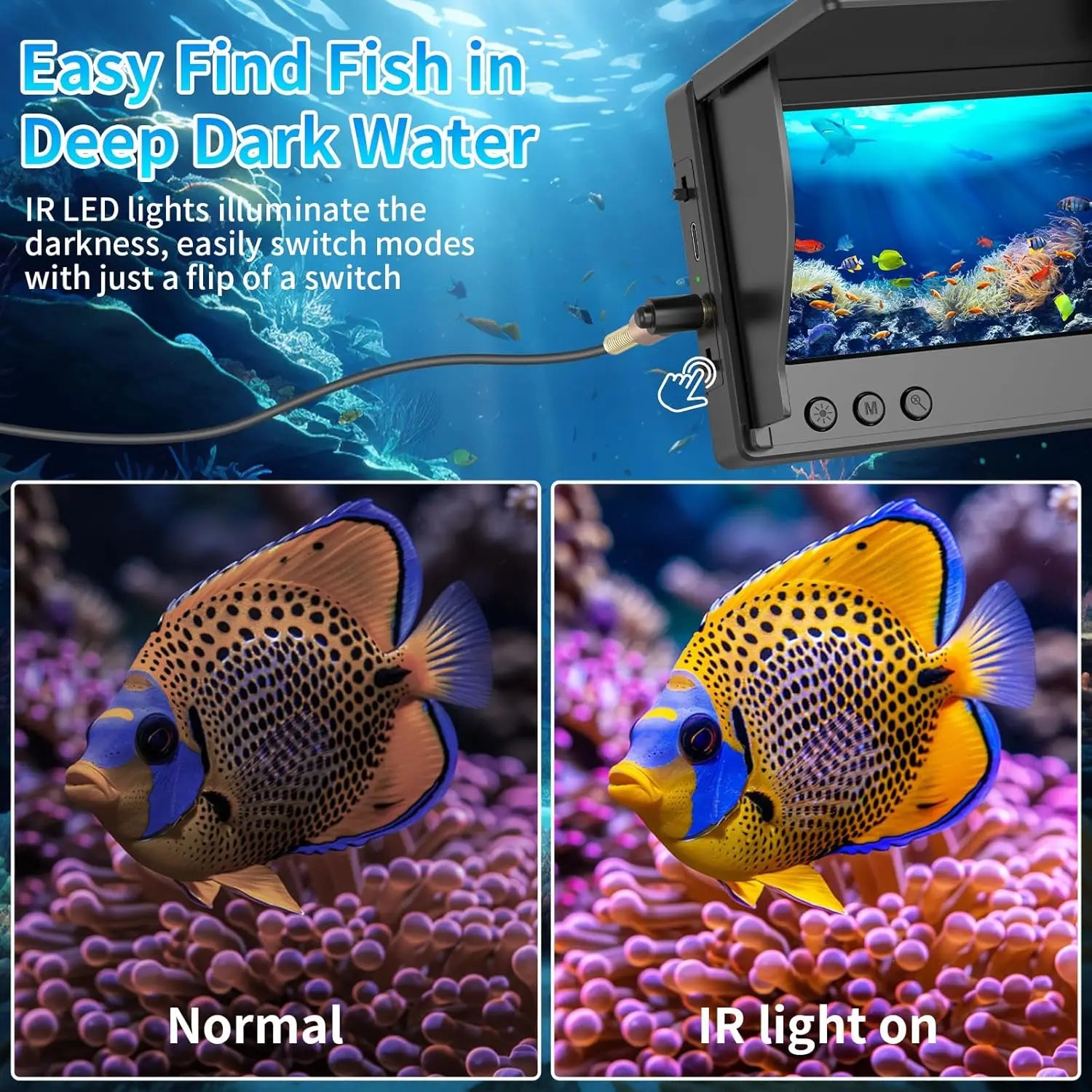 Portable Fish Depth Finder Water Handheld 1080P 4.3 Inch LCD Fish Finder Waterproof Underwater Fishing Camera With Night Vision