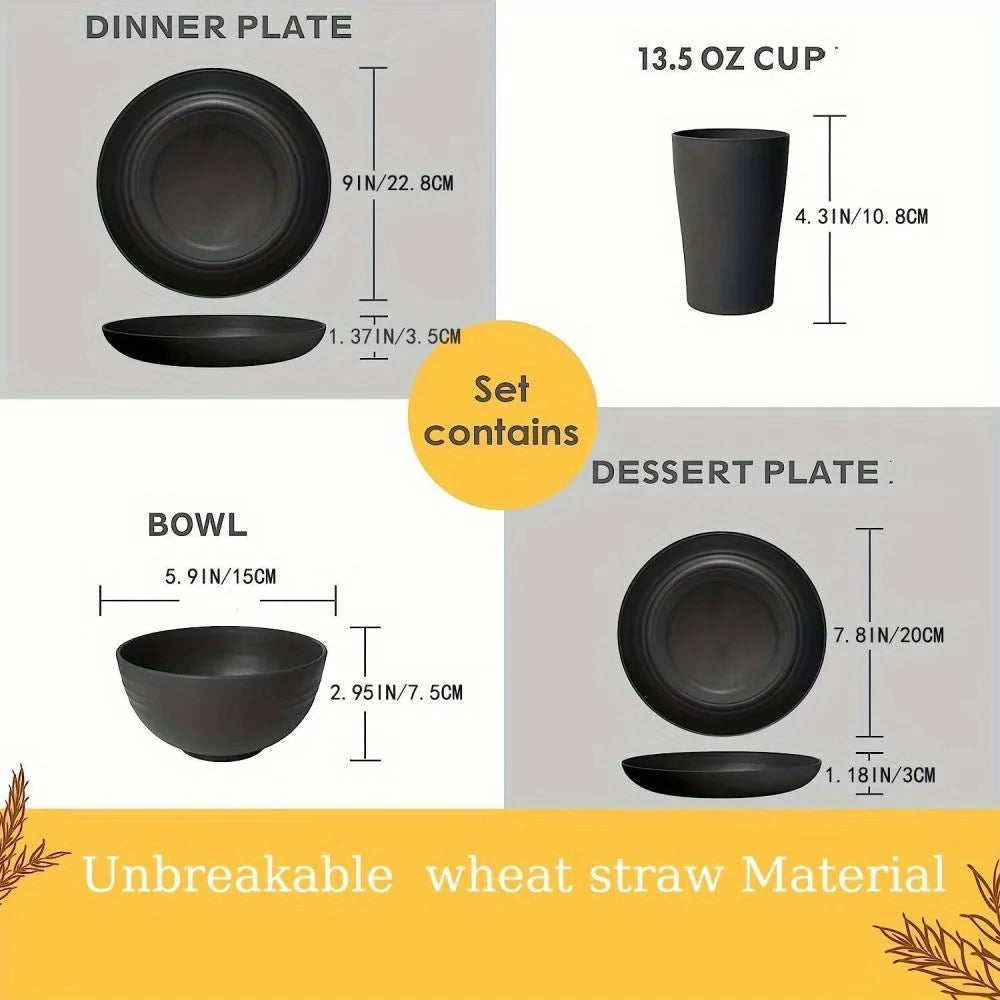 Dinnerware Set 32-Piece, Novelty Rectangle-Shaped Plates, Bowls, and Cups for Family Dinners, Eco-Friendly and Dishwasher Safe