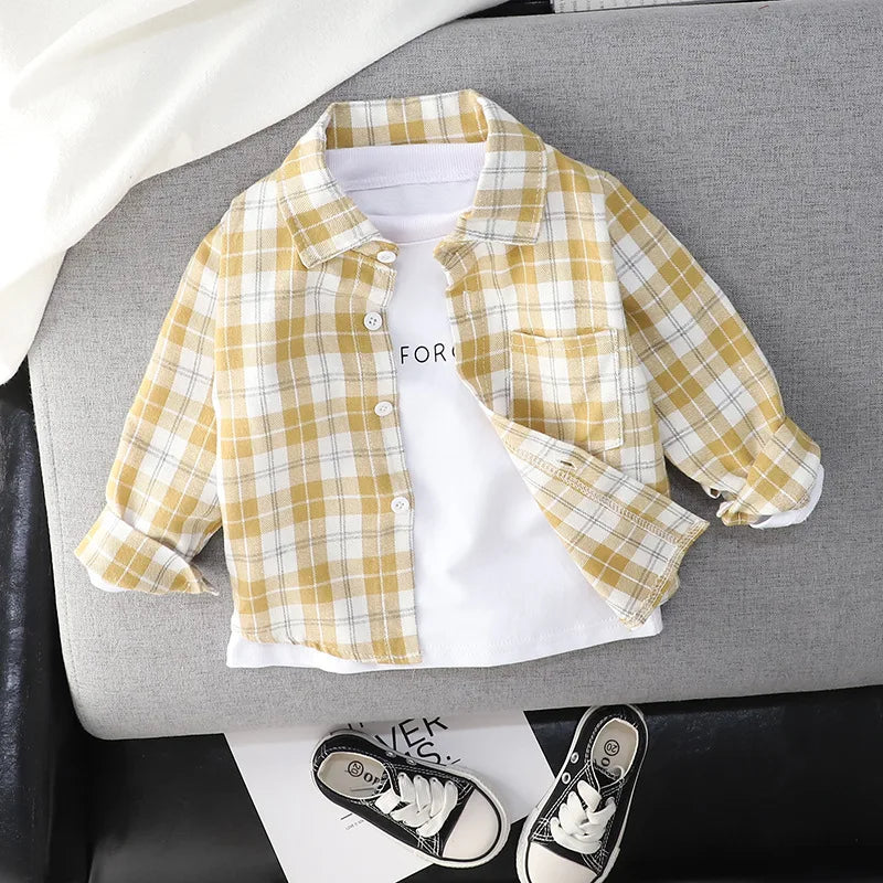 Kids Shirt Clothes Spring Thin Blouses Clothing Infant Boy Plaid Cotton Tops 1 2 3 4 Years Kids Long Sleeves Shirt