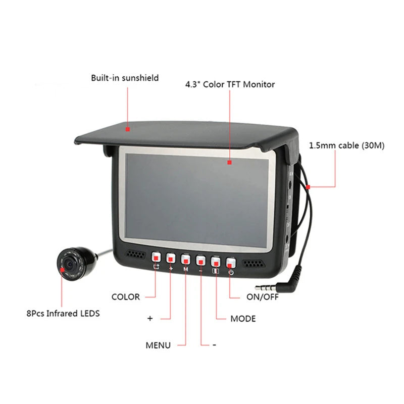 4.3 Inch Underwater 15/30M Fishing Camera DVR Take Photo and Video Fish Finder