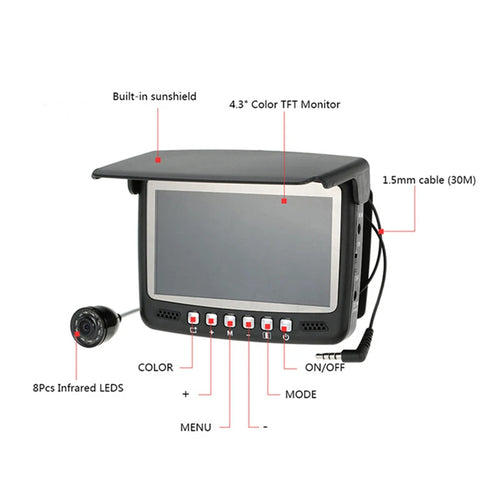 4.3 Inch Underwater 15/30M Fishing Camera DVR Take Photo and Video Fish Finder