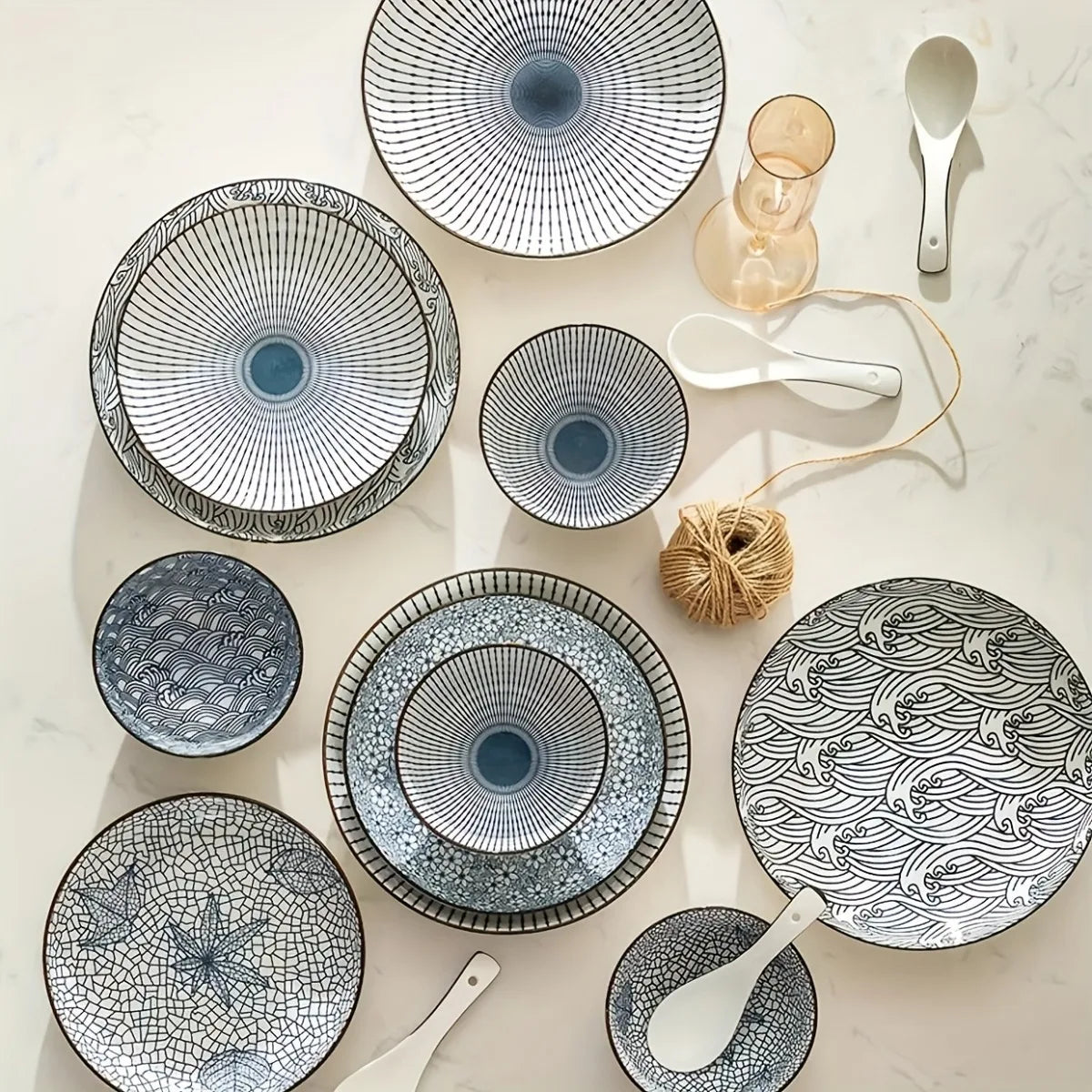 Set of 4 Ceramic Round Plates Bowls, Retro Design Serveware for Salad Dessert, Suitable for Halloween Thanksgiving Holiday Meals