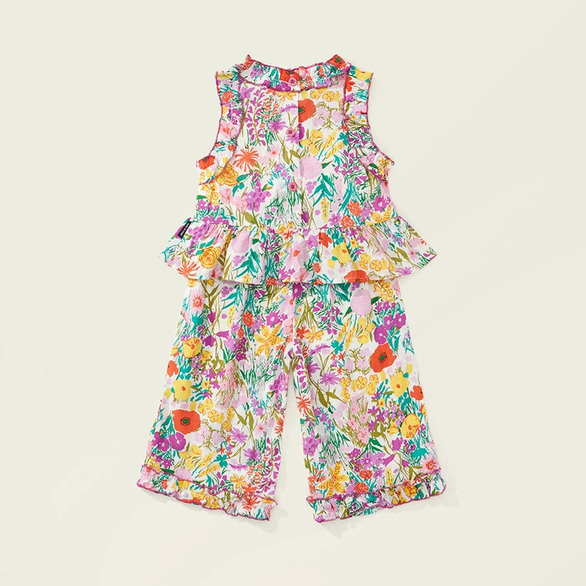 Children's Clothing Sets Floral Print Lace Sleeveless Top + Wide-leg Pants 2pcs Kids Clothes for Girls 2 To 7 Years Outfit Set