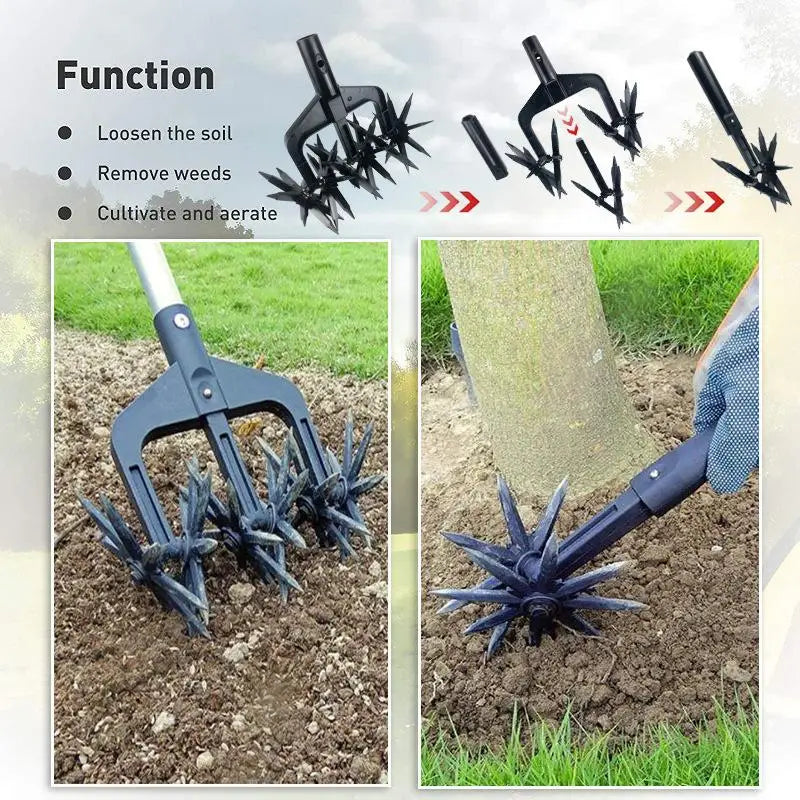 Weeding Digging Grass Turning Tool 2 In 1 Garden Rotary Tiller Lawn Ripper Land Aerator Gardening Tool Loose Soil Aerator