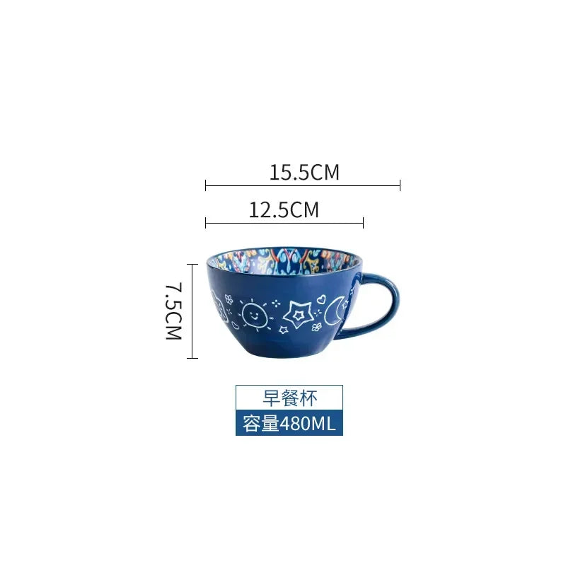 Bohemia Ceramic Rice Bowl Serving Plate Creative Ceramic Cutlery Soup Noodle Bowl Household Handle Bowl Sauce Dish