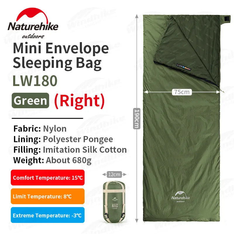 Naturehike LW180 Camping Sleeping Bag Ultralight Spring Summer Cotton Sleeping Bag for Single Couple Tourist Hiking Waterproof