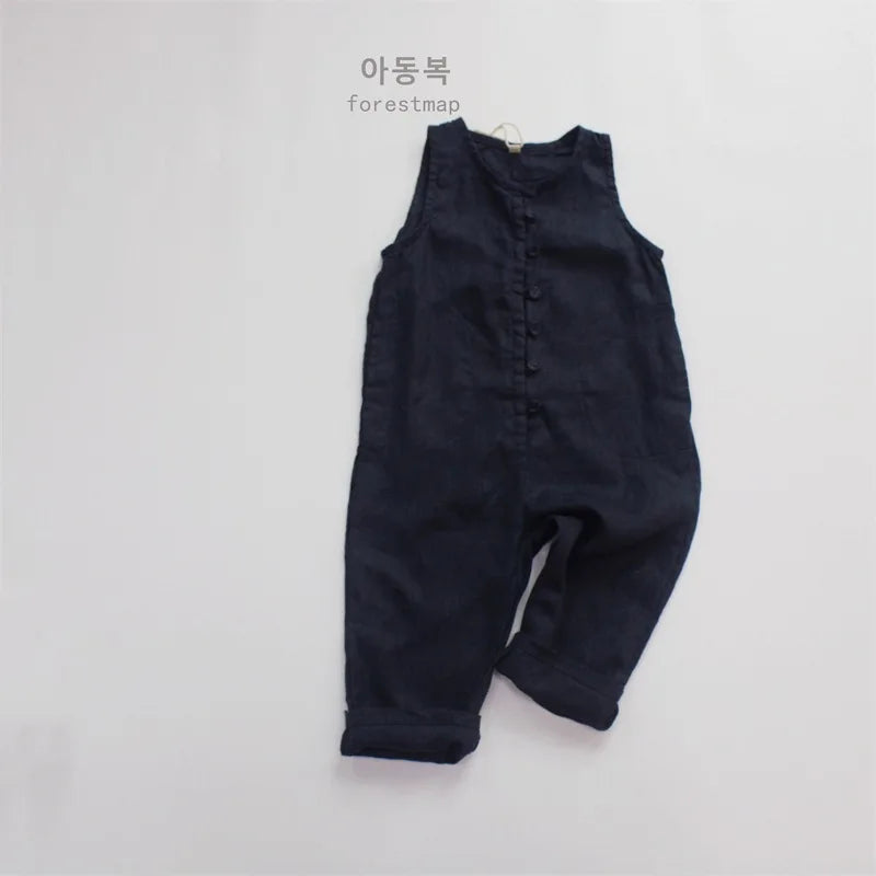 Children Clothing Kids Jumpsuit Linen Overalls Loose Sleeveless Rompers Solid Color Casual Simple Kids Clothes