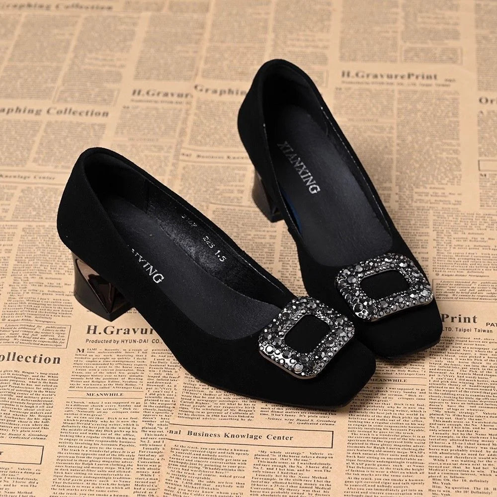zapatos de mujer women fashion sweet light weight black comfort spring slip on square heel shoes for office work lady shoes a531