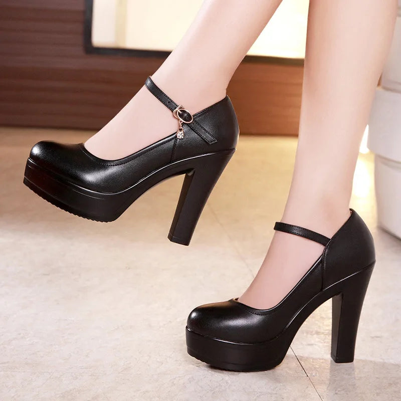 2025 Girls' Shoes New Women High Heels Ladies Work Shoes Wedding Party Shoes Platform Pumps Women Genuine Leather