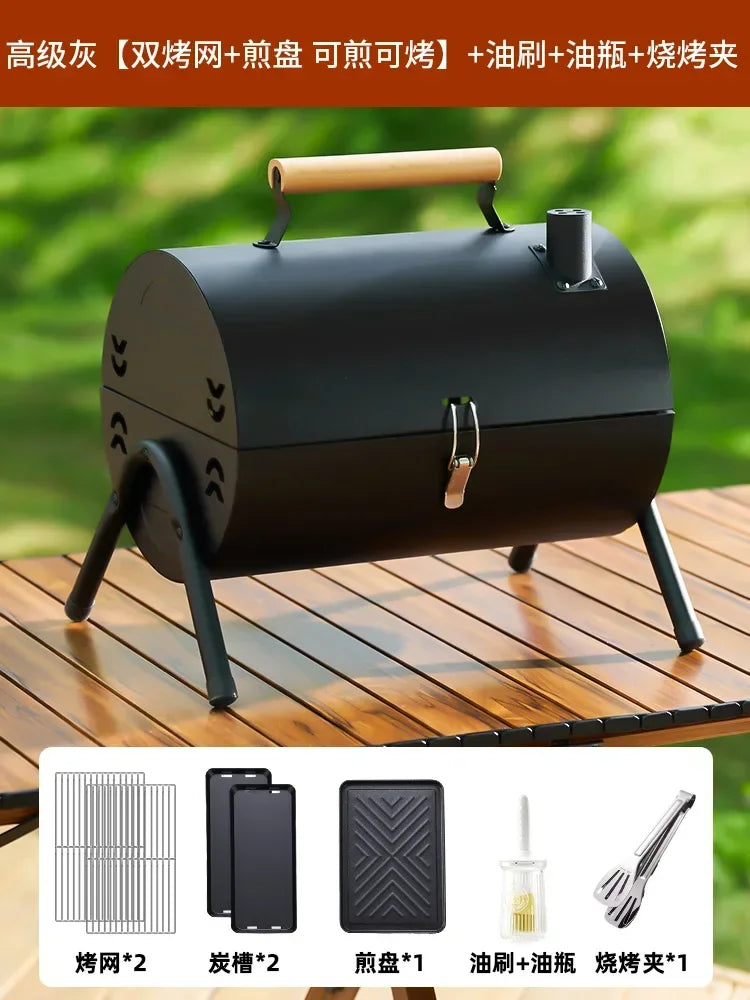 Portable Foldable  Barbecue Grill with Charcoal BBQ, Ideal for Outdoor Cooking AD