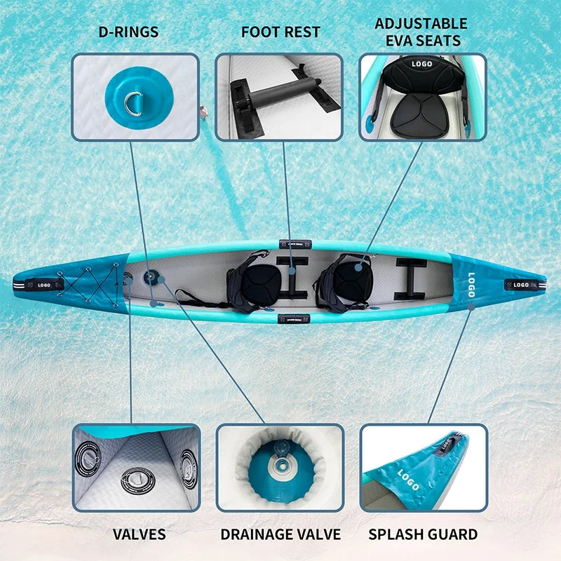 Drop Stitch Kayak Inflatable Canoe 2 Person 3 Person Tandem Sit on Sport Fishing Inflatable Kayak for Sale