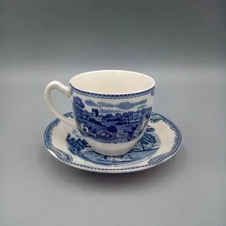 Palace Blue Castle Glaze In Color Ceramic Plate American Classic Painted Coffee Cup with Tray Afternoon Tea Cake Dessert Plates