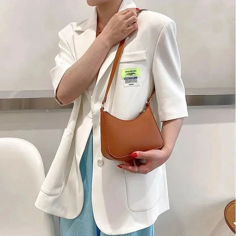 Women's Fashion Handbags Retro Solid Color PU Leather Shoulder Underarm Bag Casual Women Hobos Handbags sac à main femme
