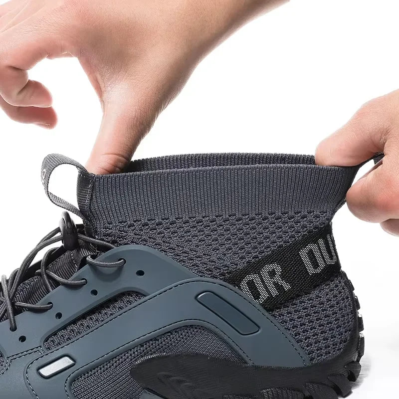 Men's Wading Sneakers High-Top Lightweight Slip Resistant Hiking Shoes Outdoor Breathable Mesh Ankle Boots Male Fishing Footwear