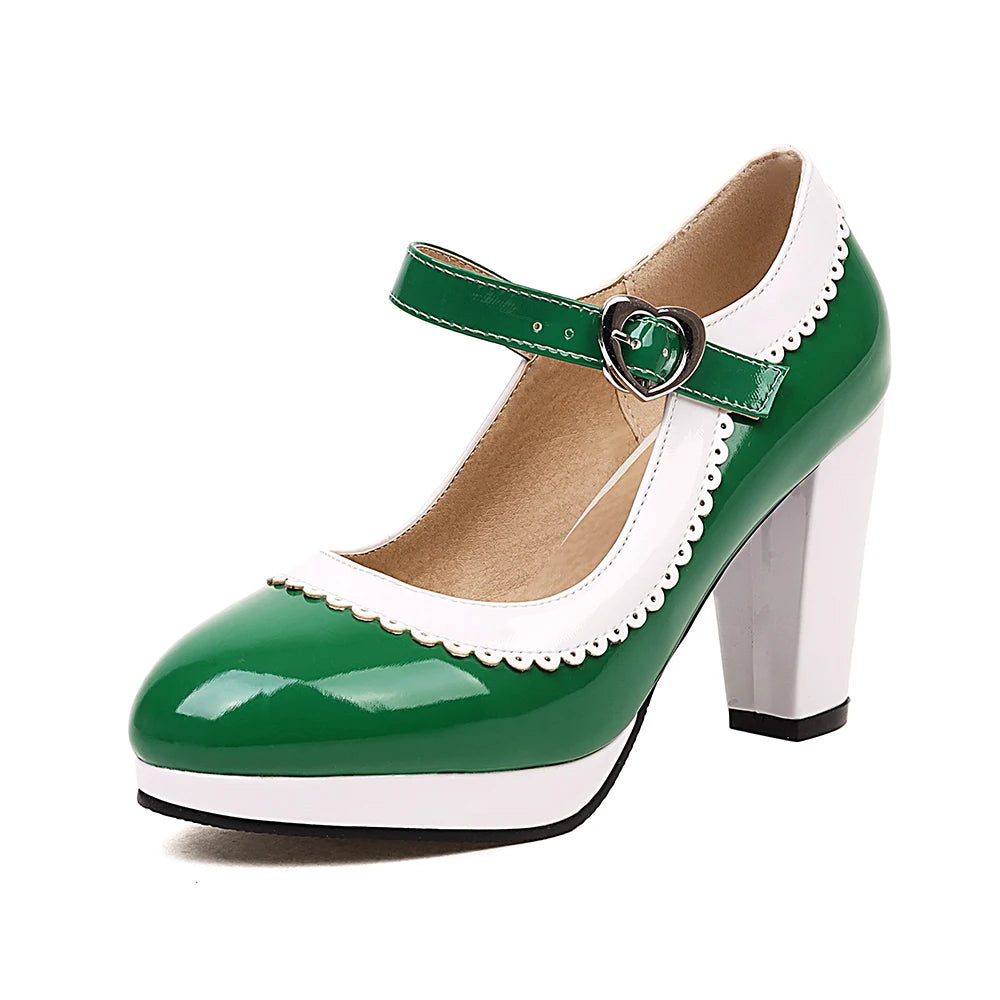 Women's shoes on Heels Women Mixed colors Platform Pumps Shallow Mouth Round Toe Shoes for Woman Mary Jane high heels Footwear