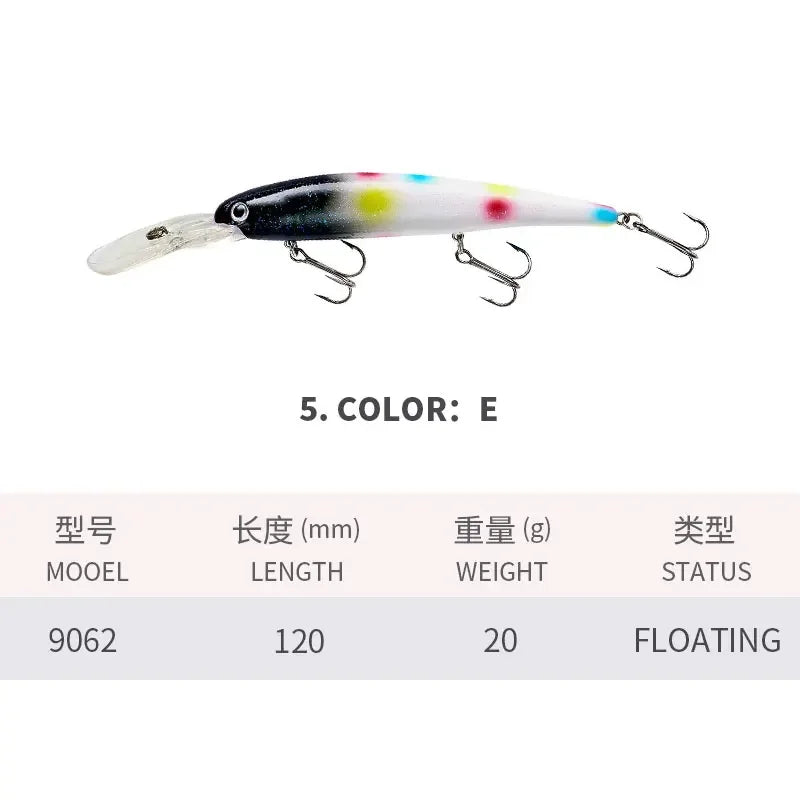 ZWICKE Trolling Lure Wobbler 120mm/20g Floating Crankbait Bandit Minnow Bass Pike Bait Depth 3-8M Saltwater Fishing Tackle