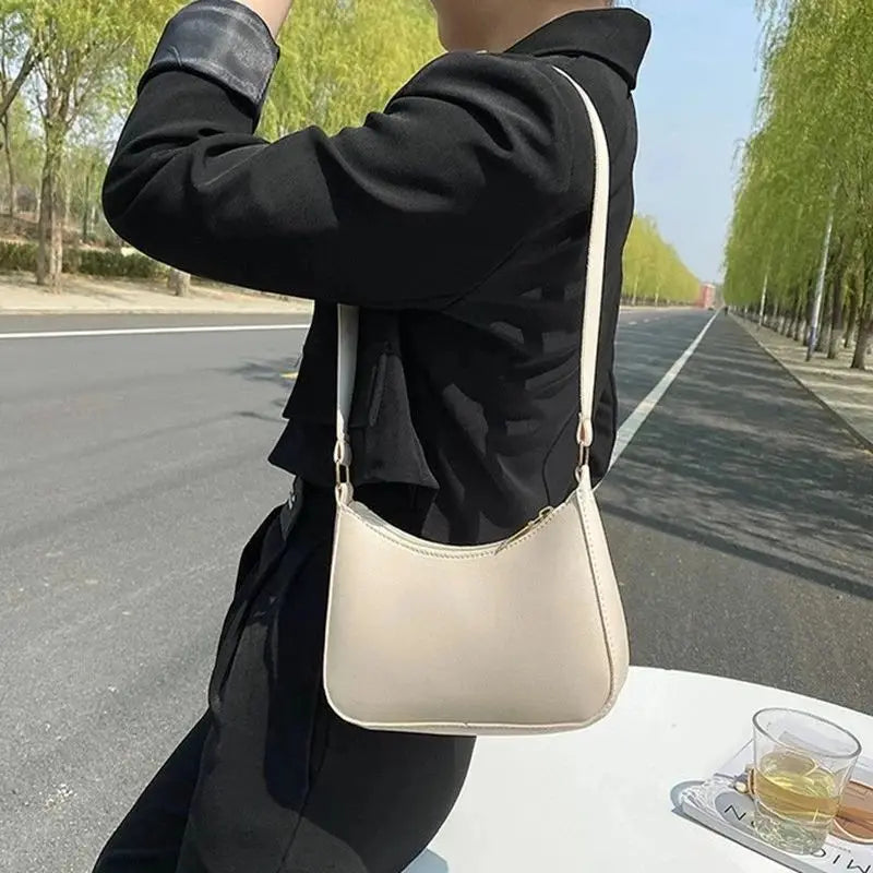 Women's Fashion Handbags Retro Solid Color PU Leather Shoulder Underarm Bag Casual Women Hobos Handbags sac à main femme